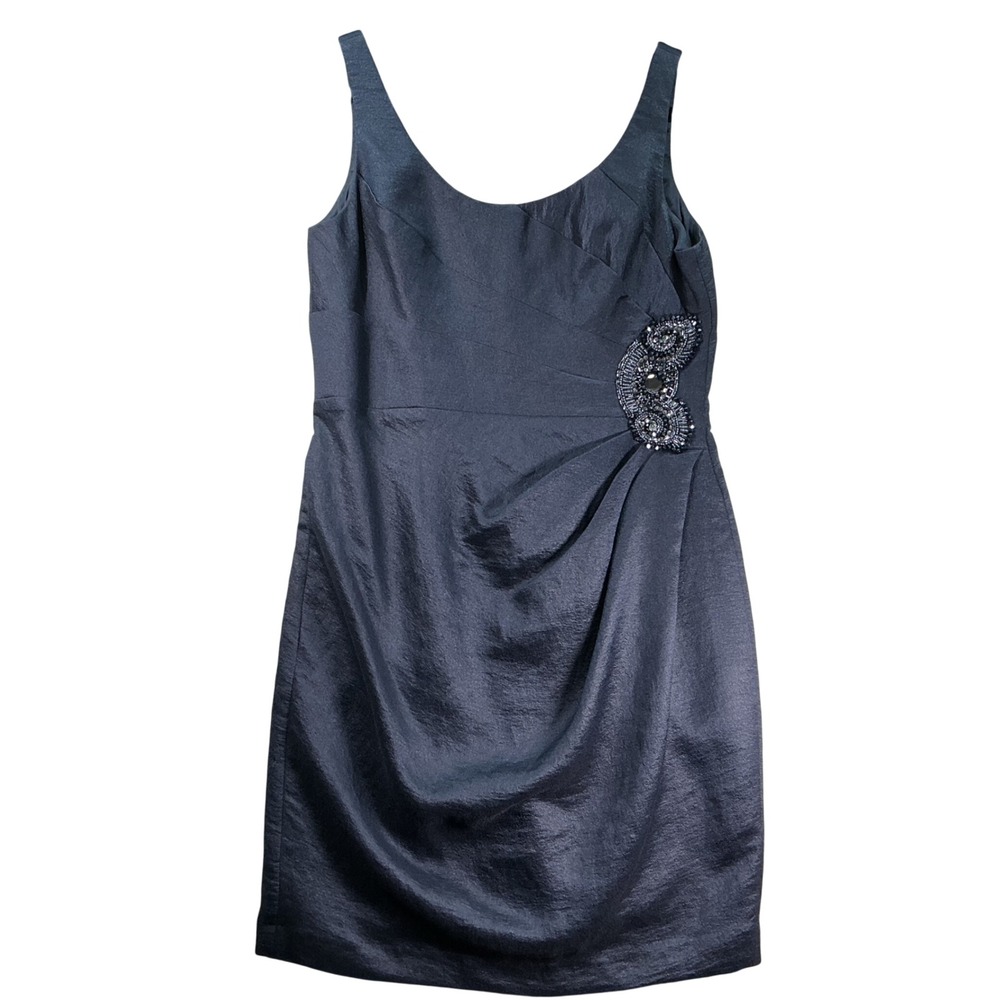 Adrianna Papell Occasions Navy Blue Beaded Sheath Dress Womens 14 Cocktail Party